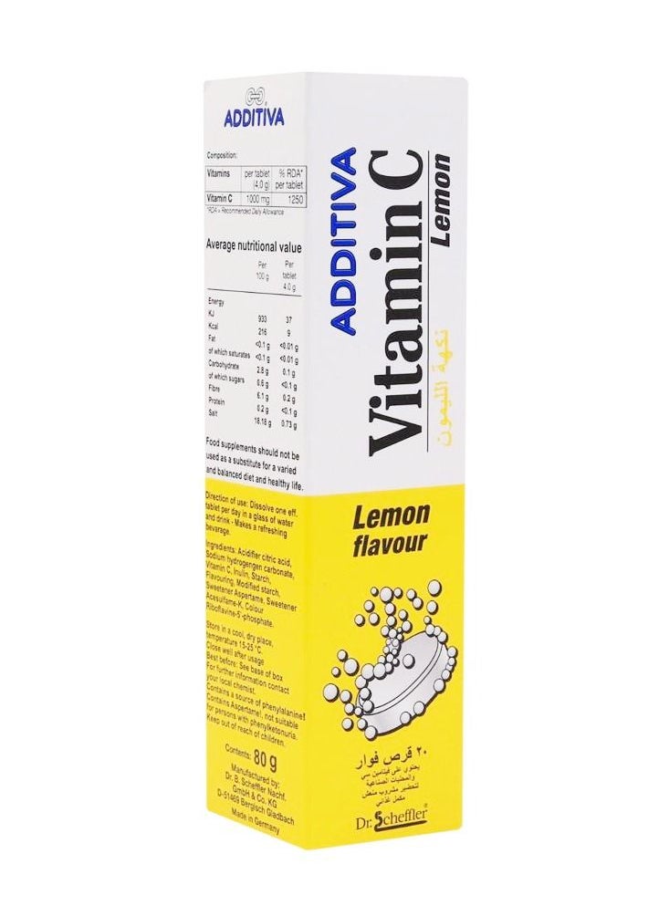 Additiva Vitamin C Effervescent Tablets Lemon Flavor 1000mg, 80g, 20tabs  - Image 3