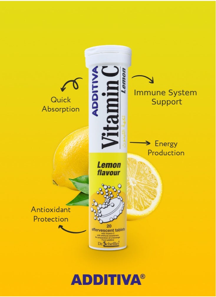 Additiva Vitamin C Effervescent Tablets Lemon Flavor 1000mg, 80g, 20tabs  - Image 4
