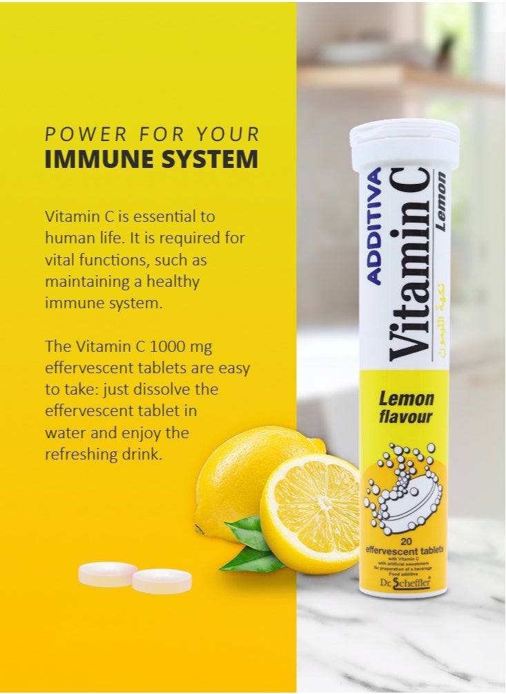 Additiva Vitamin C Effervescent Tablets Lemon Flavor 1000mg, 80g, 20tabs  - Image 5