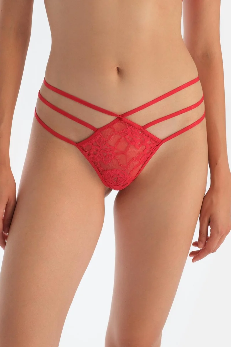 dagi Red Back Accessory Detailed Lace G-String Panties