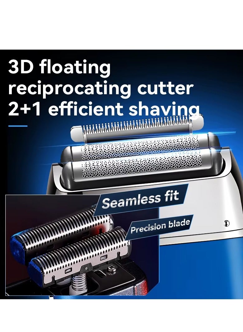 Kemei 2 IN 1 Electric Foil Shaver for Men – Rechargeable Professional Shaver, Cordless & Washable, Precision Grooming for Smooth Shave blue - Image 2