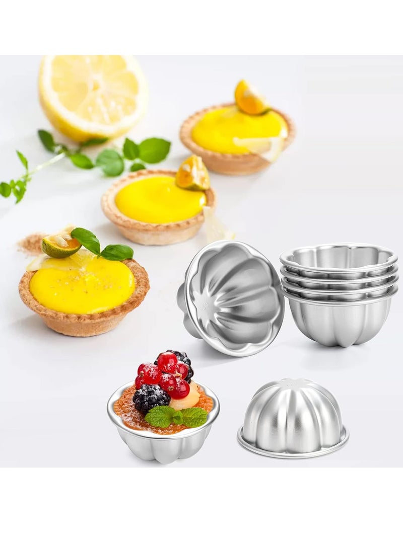Relex Nonstick Egg Tart Molds, Flower Shape Pudding Pan, Cupcake Muffin Cups, Aluminum Alloy Cake Tartlets Baking Tool, Silver - Image 2