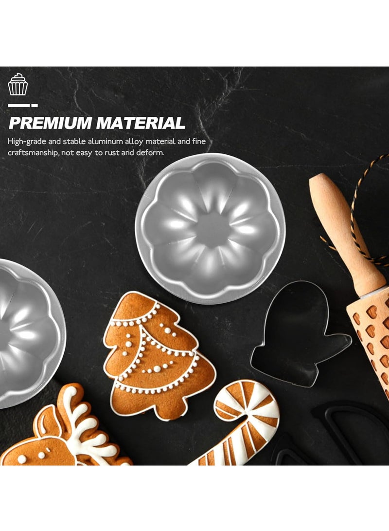 Relex Nonstick Egg Tart Molds, Flower Shape Pudding Pan, Cupcake Muffin Cups, Aluminum Alloy Cake Tartlets Baking Tool, Silver - Image 4