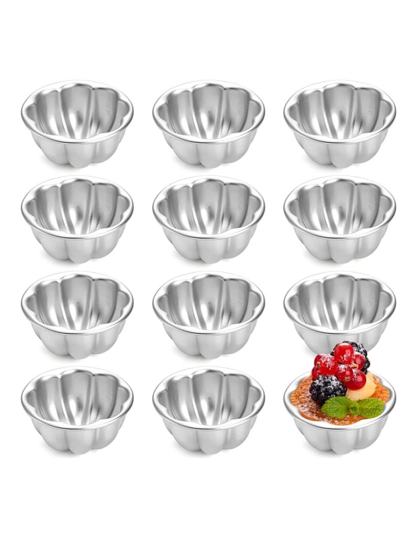 Relex Nonstick Egg Tart Molds, Flower Shape Pudding Pan, Cupcake Muffin Cups, Aluminum Alloy Cake Tartlets Baking Tool, Silver - Image 1