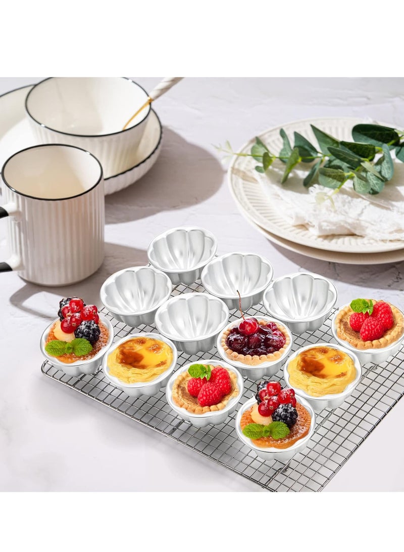 Relex Nonstick Egg Tart Molds, Flower Shape Pudding Pan, Cupcake Muffin Cups, Aluminum Alloy Cake Tartlets Baking Tool, Silver - Image 3