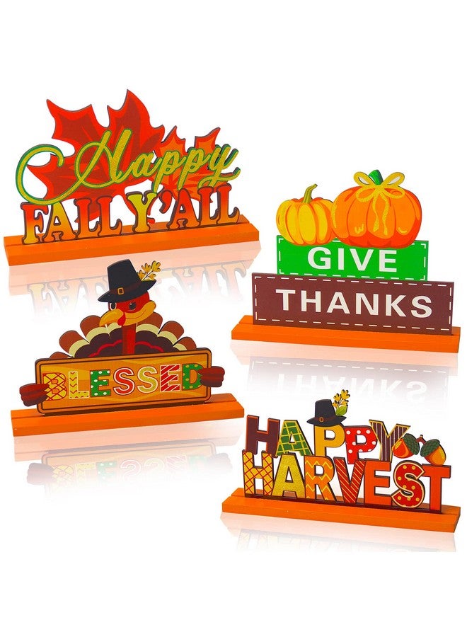 Tevxj 4 Pieces Thanksgiving Party Decorations Wooden Happy Fall Y'All Party Supplies Thanksgiving Centerpieces Autumn Table Decorations For Home Party Holiday - Image 1