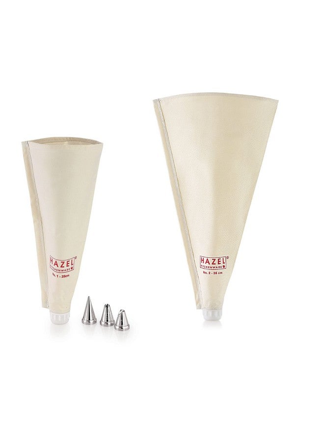 Hazel طقم أكياس تزيين هازيل مع فوهات | 2 أكياس تزيين قابلة لإعادة الاستخدام، 3 فوهات لحقن الكعك | أكياس تزيين الكعك (بيضاء) - Image 1