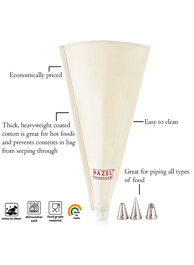 Hazel طقم أكياس تزيين هازيل مع فوهات | 2 أكياس تزيين قابلة لإعادة الاستخدام، 3 فوهات لحقن الكعك | أكياس تزيين الكعك (بيضاء) - Image 3