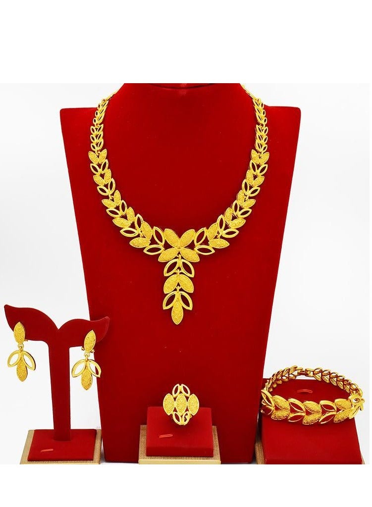 4-Piece 24K Gold Plated Wedding Jewelry Set With Necklace, Bangle, Earrings and ring - Image 1