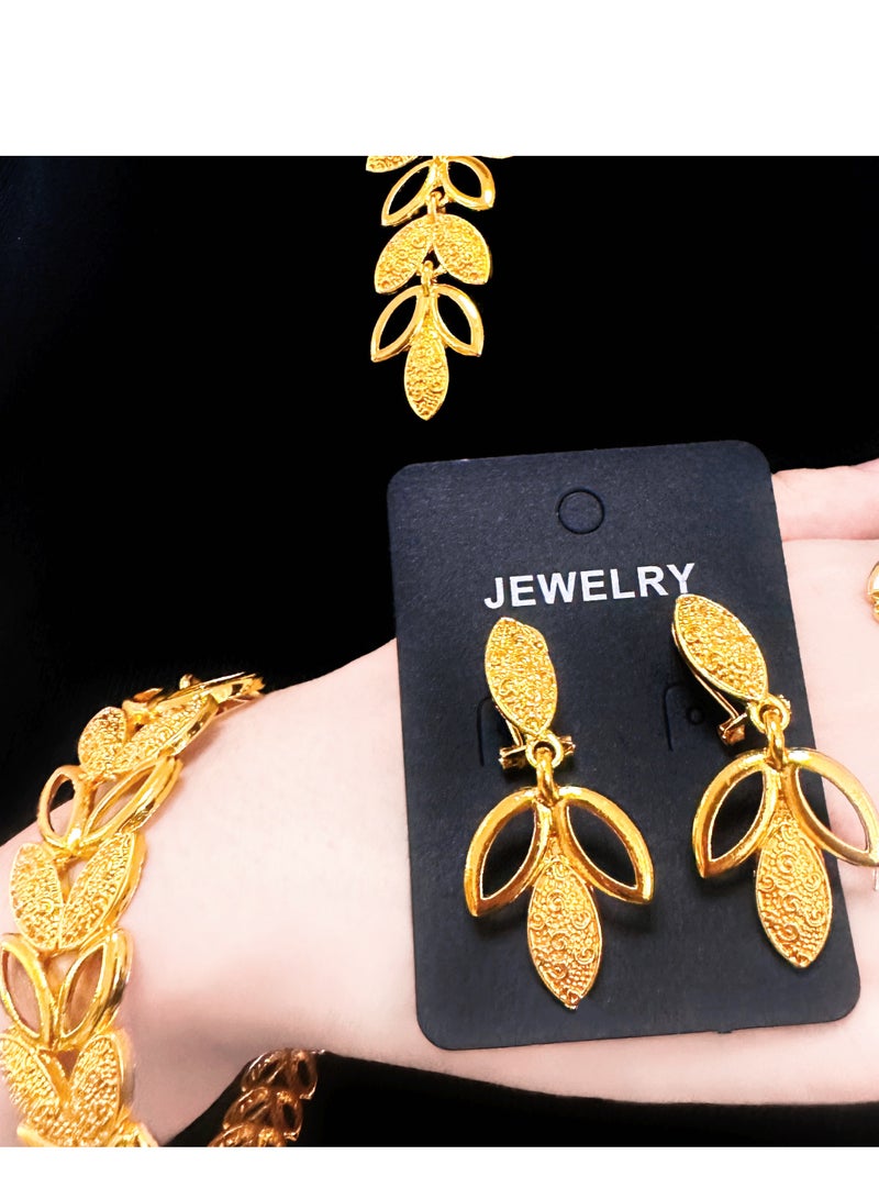 4-Piece 24K Gold Plated Wedding Jewelry Set With Necklace, Bangle, Earrings and ring - Image 5