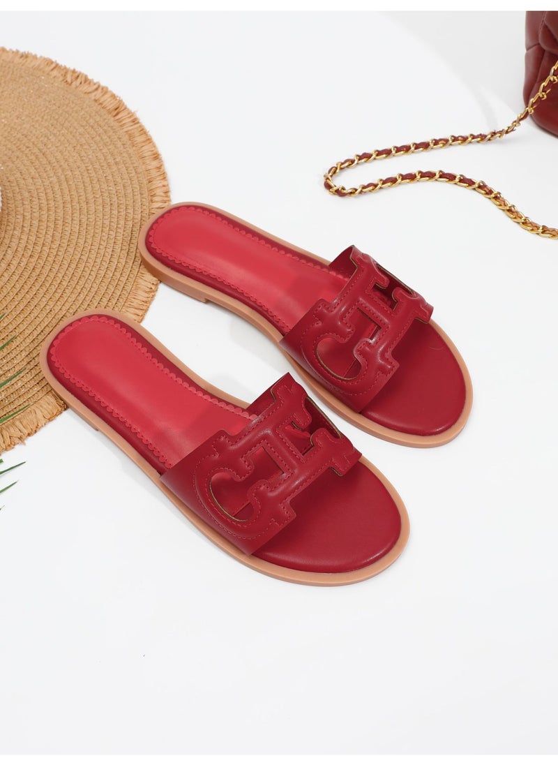 NIBEMINENT Women's Sandals  Summer Retro Slippers  Low Heel Leather Casual Open Toe Outdoor Slippers Beach Shoes  - Image 2
