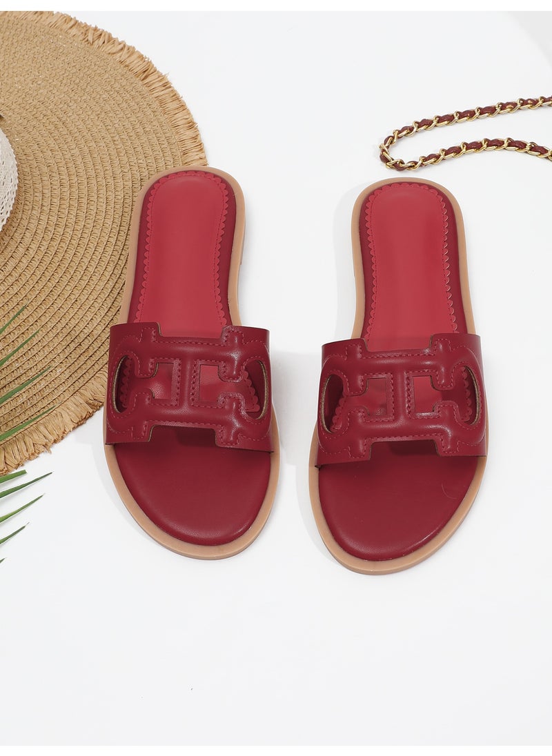 NIBEMINENT Women's Sandals  Summer Retro Slippers  Low Heel Leather Casual Open Toe Outdoor Slippers Beach Shoes  - Image 1