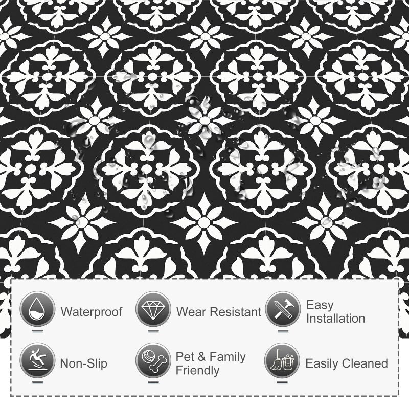 MORCART 7.87" x 7.87" Peel and Stick Floor Tile, 20 PCS Self-Adhesive DIY Vinyl Flooring for Renters, Removable and Waterproof Tile Sticker for Bathroom, Kitchen, Staircase (Black & White Retro) - Image 3
