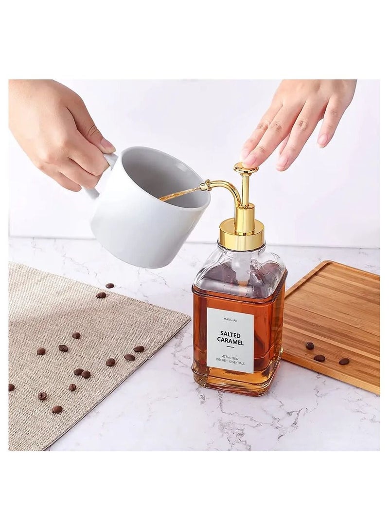 Caramel Vanilla Coffee Syrup Glass Pump Dispenser Bottle for Coffee Bar and Kitchen - 17oz or 500ml (Set of 2, Gold) - Image 5