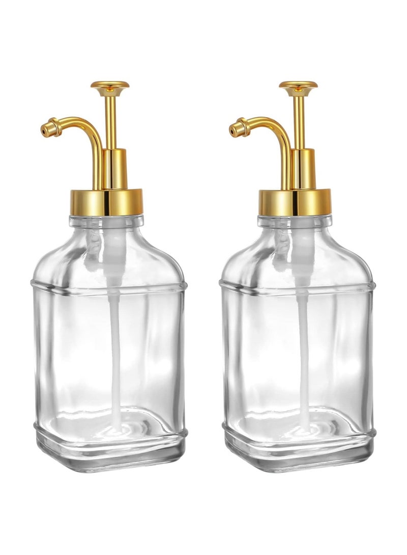 Caramel Vanilla Coffee Syrup Glass Pump Dispenser Bottle for Coffee Bar and Kitchen - 17oz or 500ml (Set of 2, Gold) - Image 2