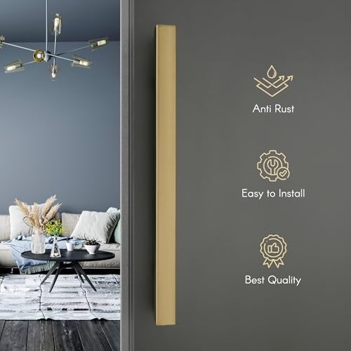LAPO 18 Inch Square Pull Handles for Main Doors | Stainless Steel Build Wardrobe Handles | Fits with 30-100mm Doors | Gold Finish | Compatible with Wooden & Glass Doors| 3 Year of Warranty - Image 4