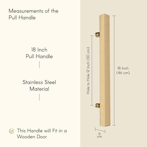 LAPO 18 Inch Square Pull Handles for Main Doors | Stainless Steel Build Wardrobe Handles | Fits with 30-100mm Doors | Gold Finish | Compatible with Wooden & Glass Doors| 3 Year of Warranty - Image 2