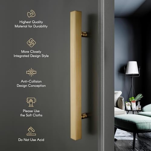 LAPO 18 Inch Square Pull Handles for Main Doors | Stainless Steel Build Wardrobe Handles | Fits with 30-100mm Doors | Gold Finish | Compatible with Wooden & Glass Doors| 3 Year of Warranty - Image 5