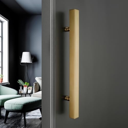 LAPO 18 Inch Square Pull Handles for Main Doors | Stainless Steel Build Wardrobe Handles | Fits with 30-100mm Doors | Gold Finish | Compatible with Wooden & Glass Doors| 3 Year of Warranty - Image 1