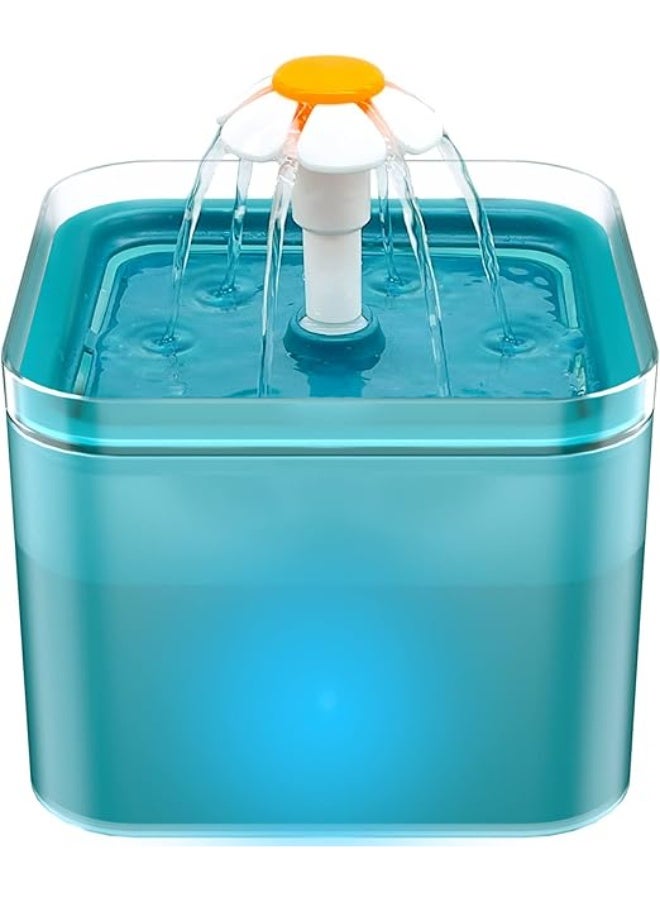 Cat Water Fountain, 2L Cat Water Fountain for Drinking, Ultra Silent, LED Light, Activated Carbon Filter, Three Flow Patterns, Living Water Supply, Cat Fountain for Cats and Small Dogs - Image 1