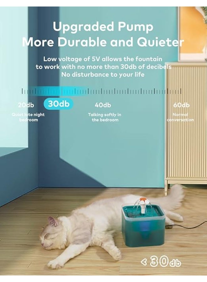 Cat Water Fountain, 2L Cat Water Fountain for Drinking, Ultra Silent, LED Light, Activated Carbon Filter, Three Flow Patterns, Living Water Supply, Cat Fountain for Cats and Small Dogs - Image 2