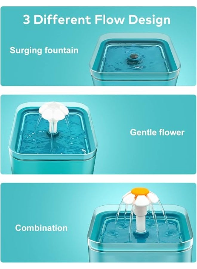Cat Water Fountain, 2L Cat Water Fountain for Drinking, Ultra Silent, LED Light, Activated Carbon Filter, Three Flow Patterns, Living Water Supply, Cat Fountain for Cats and Small Dogs - Image 4