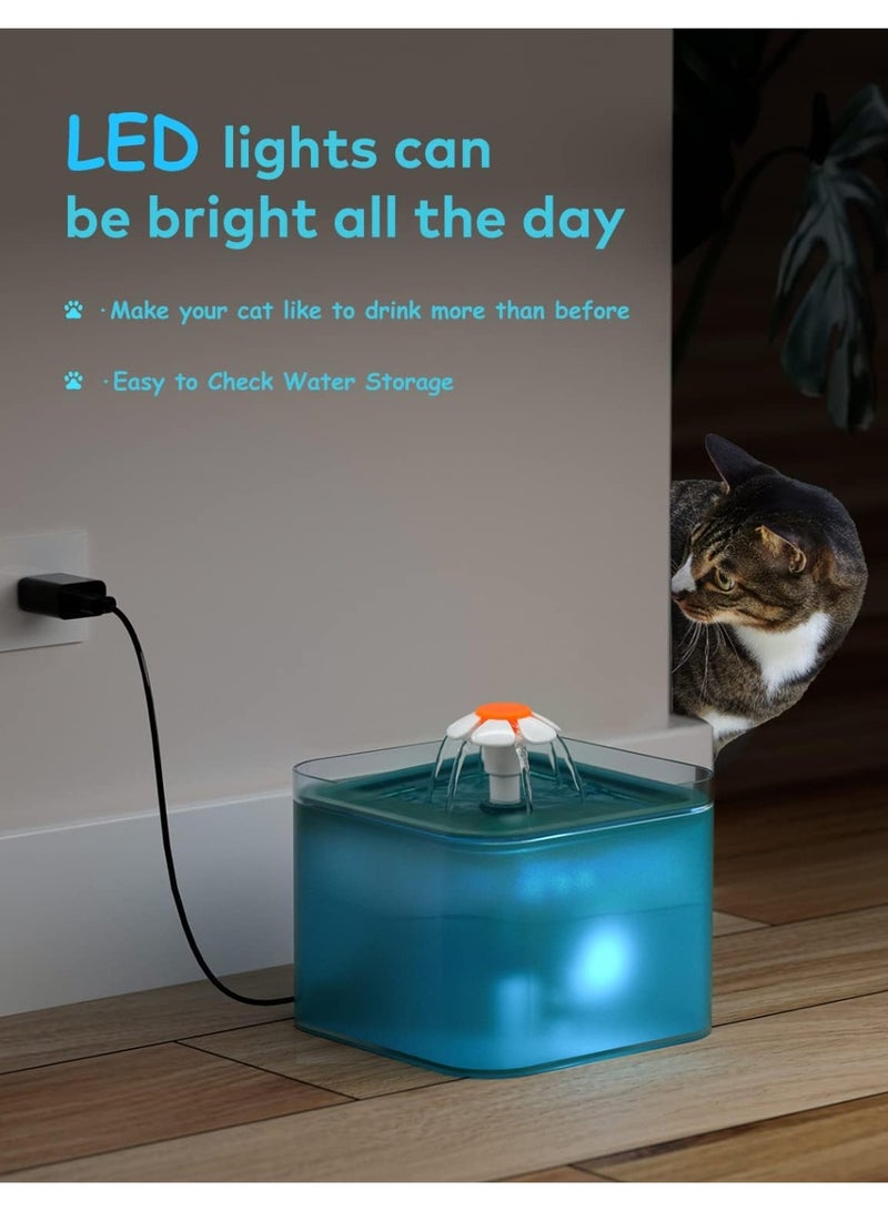 Cat Water Fountain, 2L Cat Water Fountain for Drinking, Ultra Silent, LED Light, Activated Carbon Filter, Three Flow Patterns, Living Water Supply, Cat Fountain for Cats and Small Dogs - Image 5