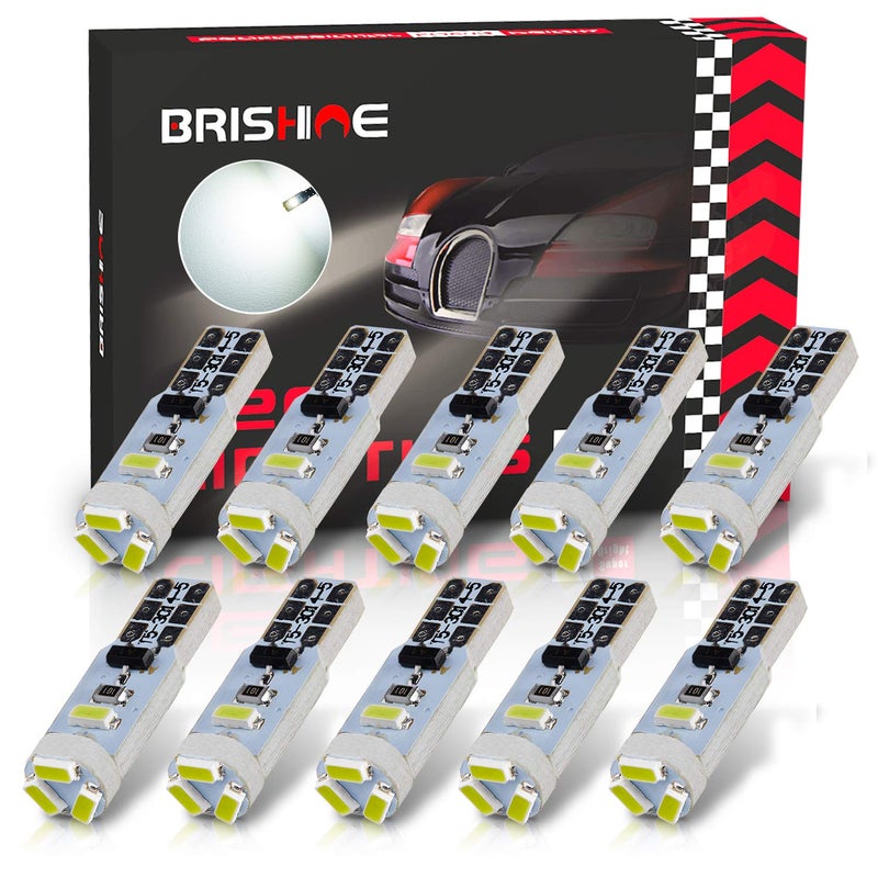 BRISHINE 10X T5 LED Bulbs Xenon White Canbus Error Free 3014 Chipsets Wedge 74 2721 37 PC74 LED Bulbs for Car Interior Gauge Cluster Dashboard Instrument Panel Indicators Speedo AC Lights