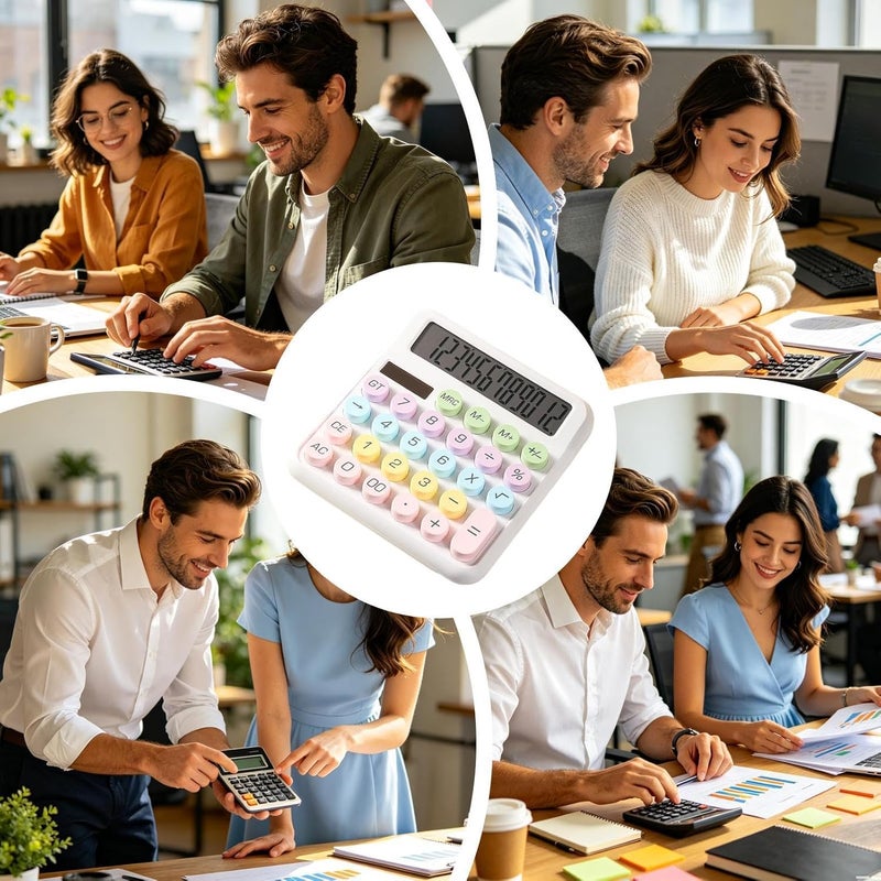 Desk Calculator,12 Digits Solar Round Buttons Counter,Stylish Office Calculators - for Home Office School College Work Business Travel Outdoor Shopping Store - Image 4