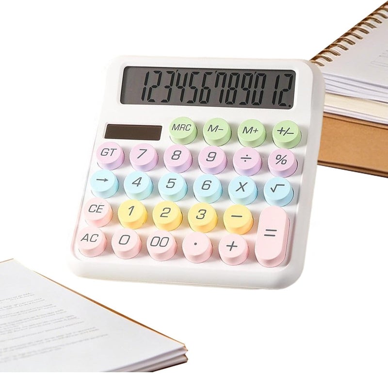 Desk Calculator,12 Digits Solar Round Buttons Counter,Stylish Office Calculators - for Home Office School College Work Business Travel Outdoor Shopping Store - Image 1