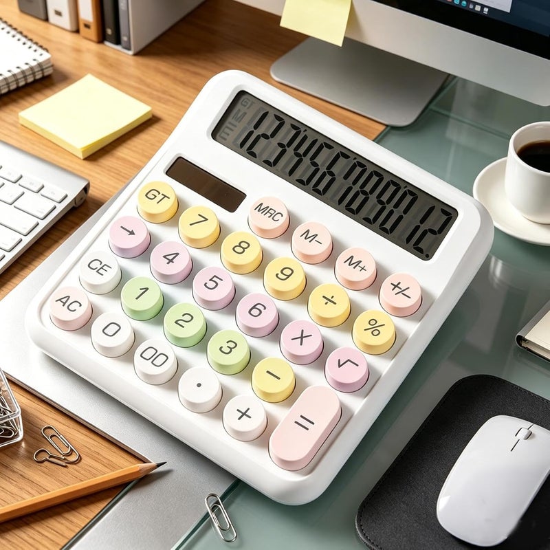 Desk Calculator,12 Digits Solar Round Buttons Counter,Stylish Office Calculators - for Home Office School College Work Business Travel Outdoor Shopping Store - Image 3