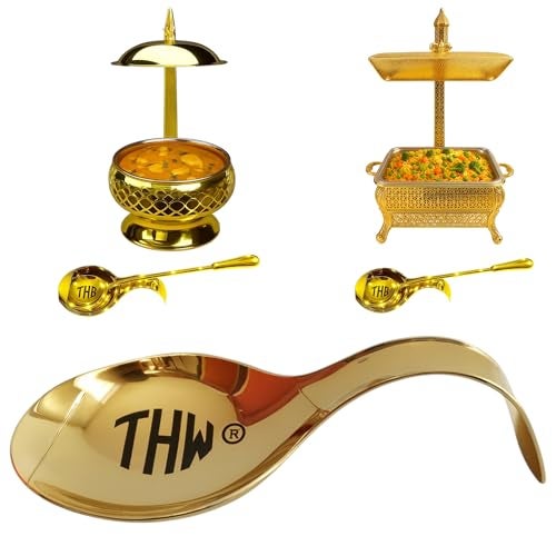 THW® 1 Pieces Goden Stainless Steel Heavy Duty Spoon Rest for Banquet/Hotels/Caterers/Marriage Palace Platform for Holding Long Service Spoon (1pc only) - Image 1
