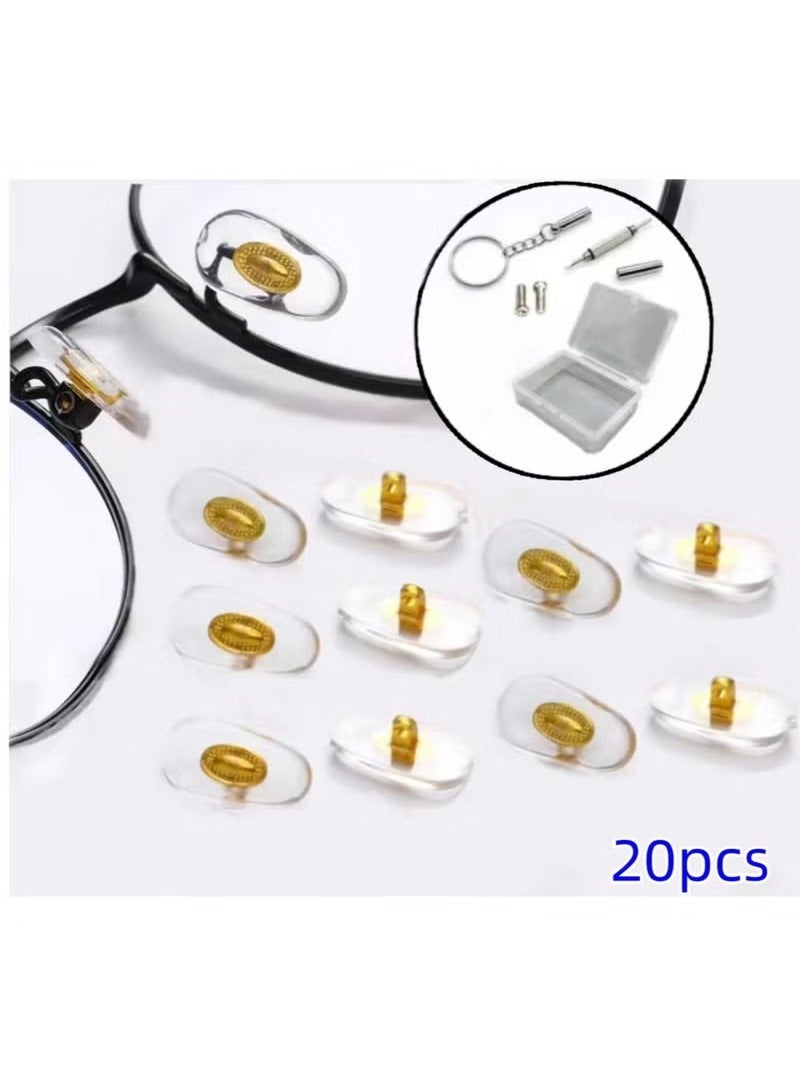 20pcs Eyeglasses Nose Pads, Eyeglasses Repair Kit Nose Pads with Small Screws Screwdriver, Suitable for Eyeglasses Sunglasses Eyewear Watch Repair, Gold - Image 1