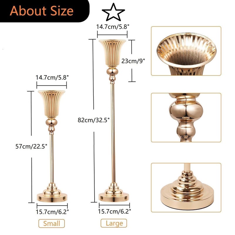 Lovecat 32.5 inch Versatile Metal Wedding Centerpieces Vase, Set of 2 Tall Gold Trumpet Vases Road Lead for Wedding, Reception, Party, Events, Anniversary (Gold, 32.5in - 2Pcs) - Image 5
