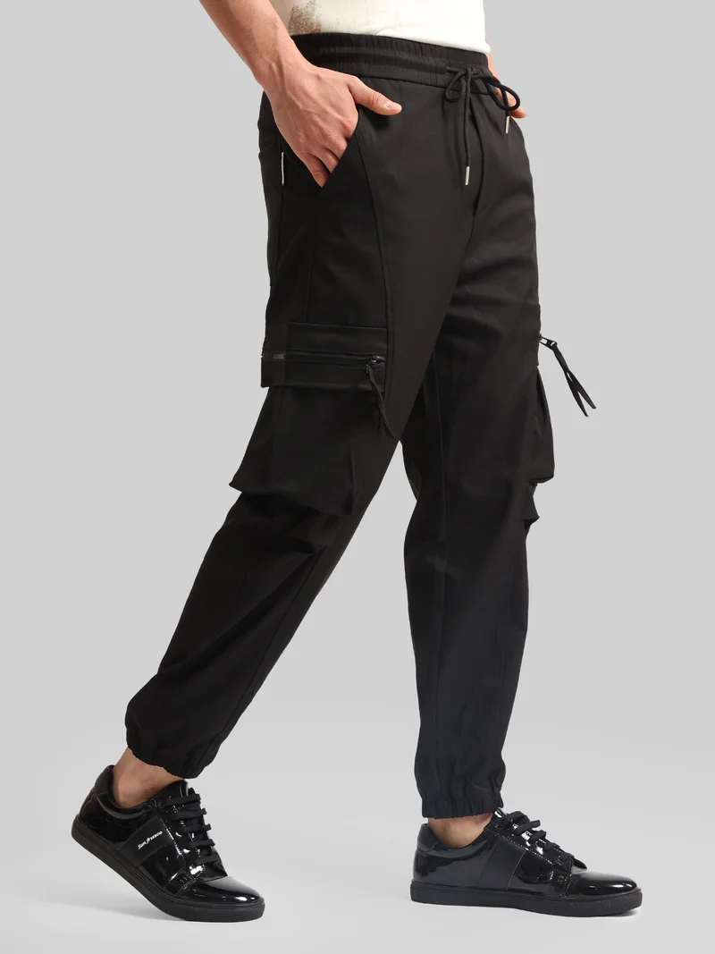 Maniac  Maniac Mens Solid Black Cotton Blend Cargo Pant for Men | Best Price UAE