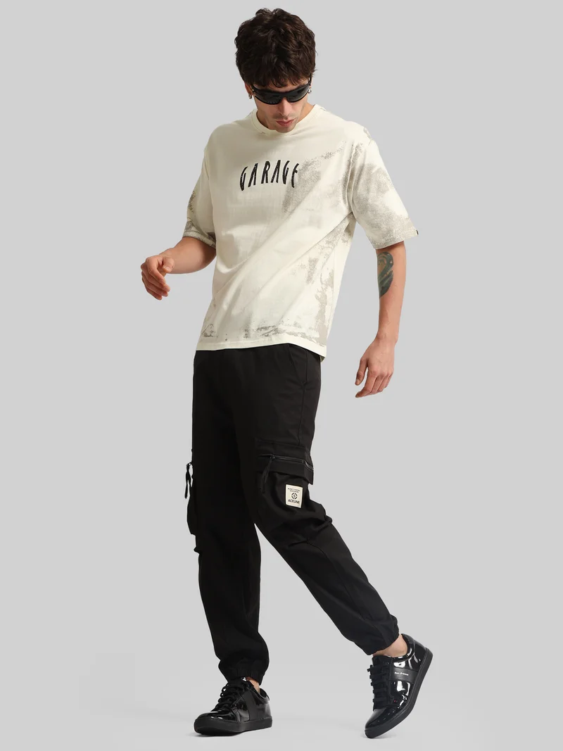 Maniac  Maniac Mens Solid Black Cotton Blend Cargo Pant for Men | Best Price UAE