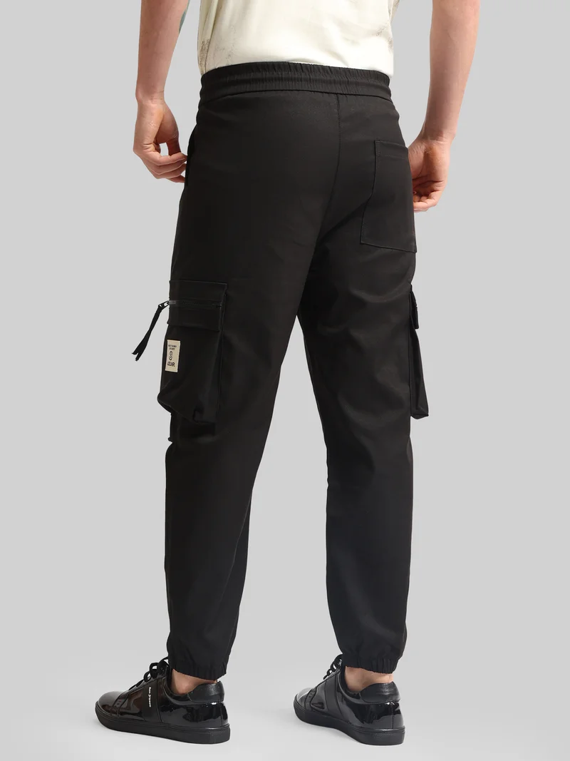 Maniac  Maniac Mens Solid Black Cotton Blend Cargo Pant for Men | Best Price UAE