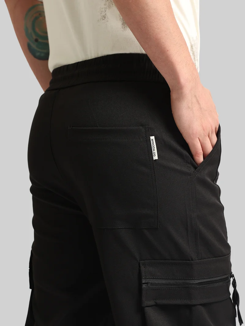 Maniac  Maniac Mens Solid Black Cotton Blend Cargo Pant for Men | Best Price UAE