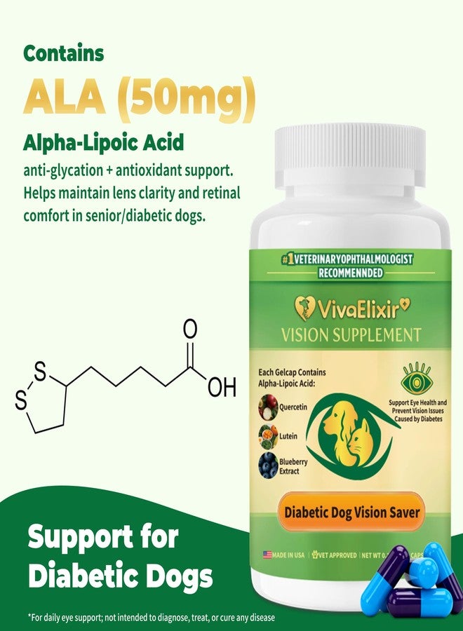 VivaElixir Diabetic Dog Vision Support Supplement– Alpha-Lipoic Acid, Lutein, Taurine & Blueberry Extract | Antioxidants Supports Eye Health & Protects Vision in Diabetic Dogs -90 Capsules - Image 5