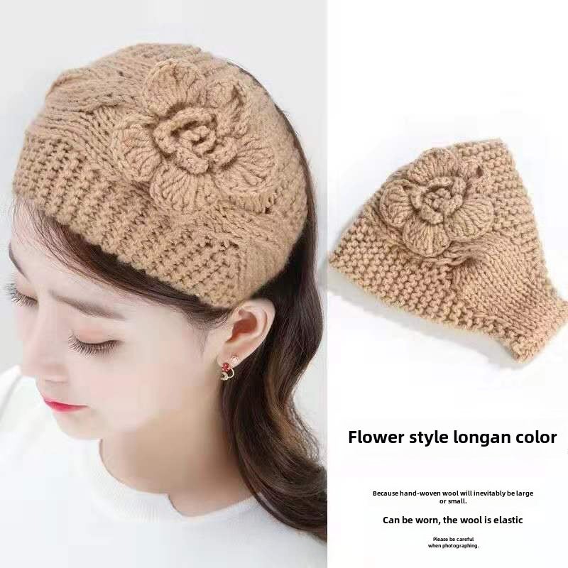 Generic Knitted Flower Headband Warm Hairband Women Wool Flower Longan