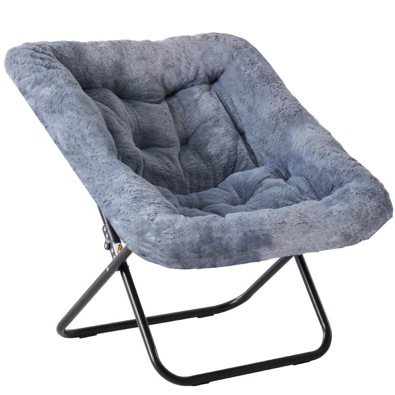 DUMOS Comfy Chair for Adults, Soft Faux Fur Folding Lounge for Bedroom Living Room Dorm Rooms Flexible Reading Chair for Teens, Large Size Foldable (Square-Gray) - Image 1
