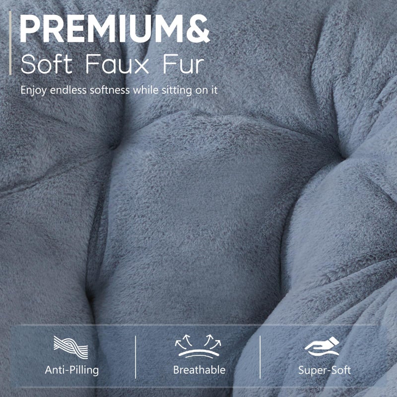 DUMOS Comfy Chair for Adults, Soft Faux Fur Folding Lounge for Bedroom Living Room Dorm Rooms Flexible Reading Chair for Teens, Large Size Foldable (Square-Gray) - Image 3