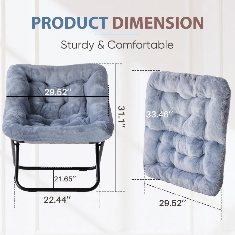 DUMOS Comfy Chair for Adults, Soft Faux Fur Folding Lounge for Bedroom Living Room Dorm Rooms Flexible Reading Chair for Teens, Large Size Foldable (Square-Gray) - Image 4