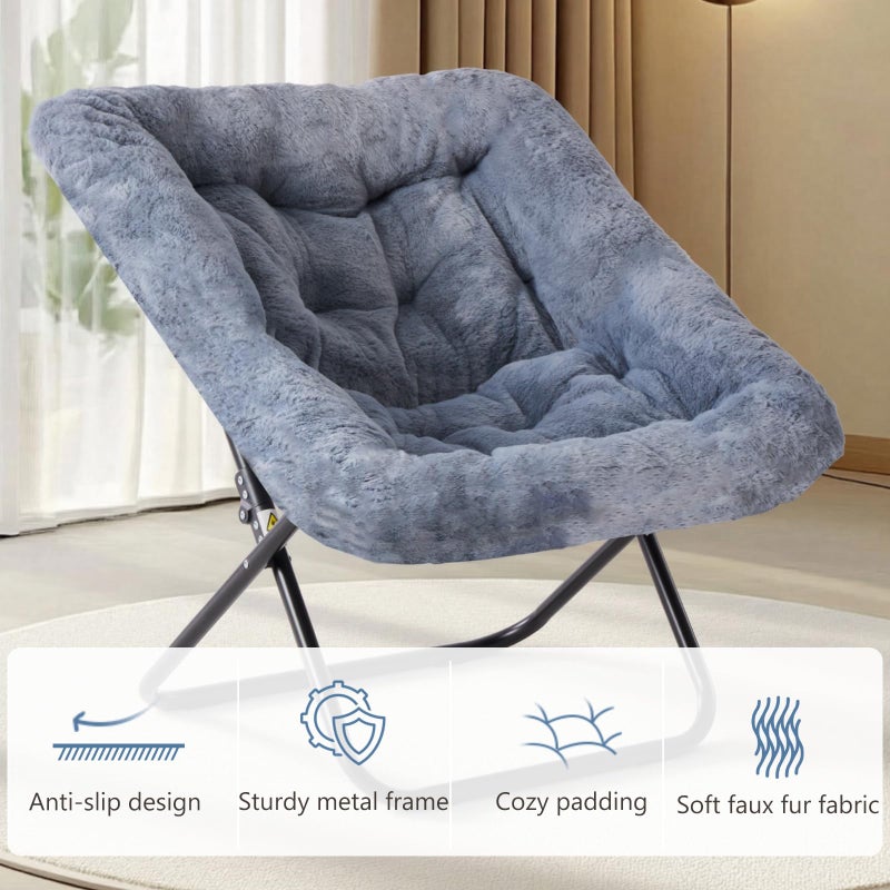 DUMOS Comfy Chair for Adults, Soft Faux Fur Folding Lounge for Bedroom Living Room Dorm Rooms Flexible Reading Chair for Teens, Large Size Foldable (Square-Gray) - Image 5