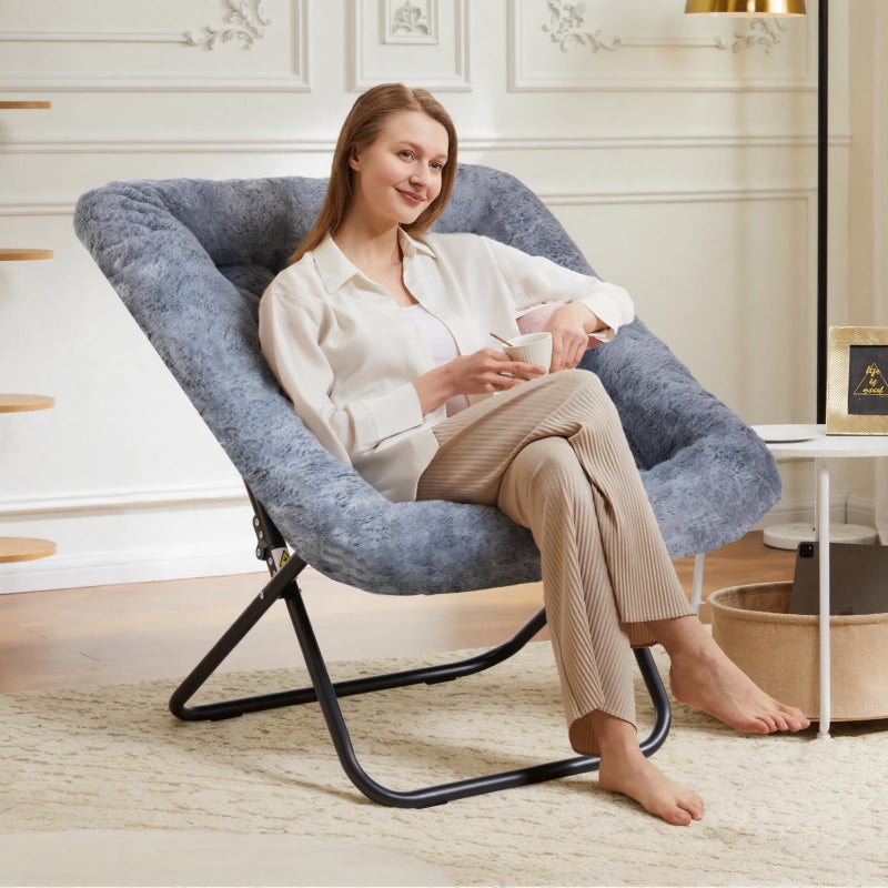 DUMOS Comfy Chair for Adults, Soft Faux Fur Folding Lounge for Bedroom Living Room Dorm Rooms Flexible Reading Chair for Teens, Large Size Foldable (Square-Gray) - Image 2