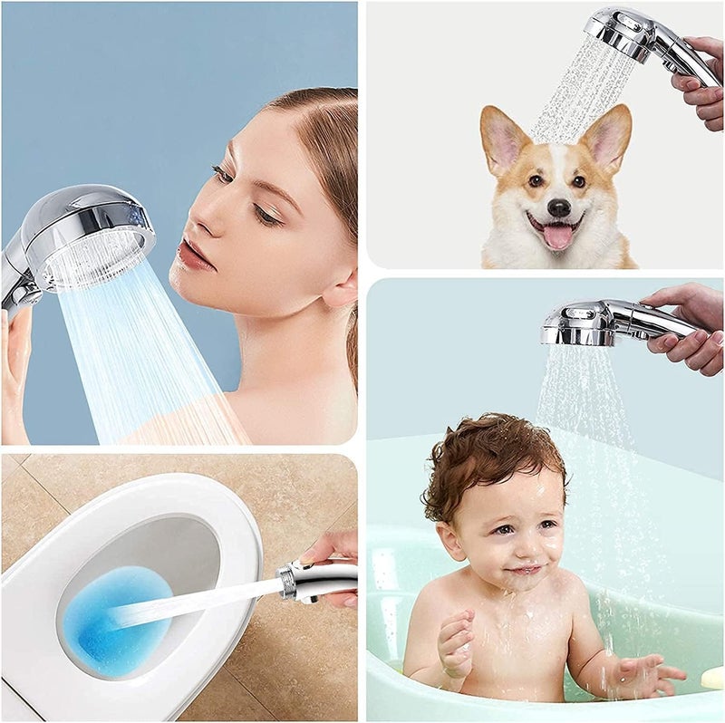 LWVAX رأس دش محمول Lwvax للحمام مع خرطوم دش بطول 15 متر و خطاف حائط ضغط عالي 3 إعدادات رذاذ رؤوس دش مطلية بالكروم - Image 3