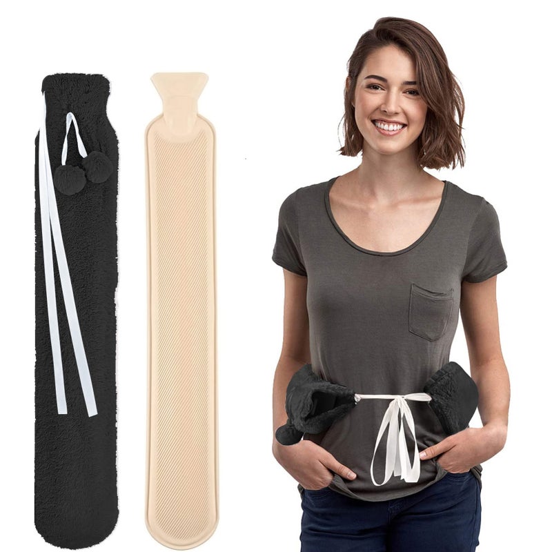 Long Hot Water Bag with Plush Cover 2L Large Capacity Rubber Hot Water Bottle Hand Feet Warmer for Bed Hot Compress Cold Therapy Waist Shoulder Pain Relief - Image 1