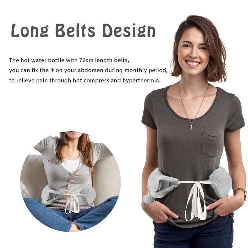 Long Hot Water Bag with Plush Cover 2L Large Capacity Rubber Hot Water Bottle Hand Feet Warmer for Bed Hot Compress Cold Therapy Waist Shoulder Pain Relief - Image 3