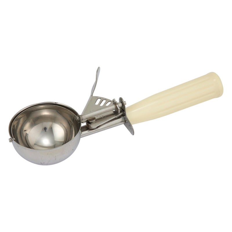 Winco No10 Ice Cream Disher with Plastic Handle Size 10 3 34 oz capacity Ivory Stainess Steel