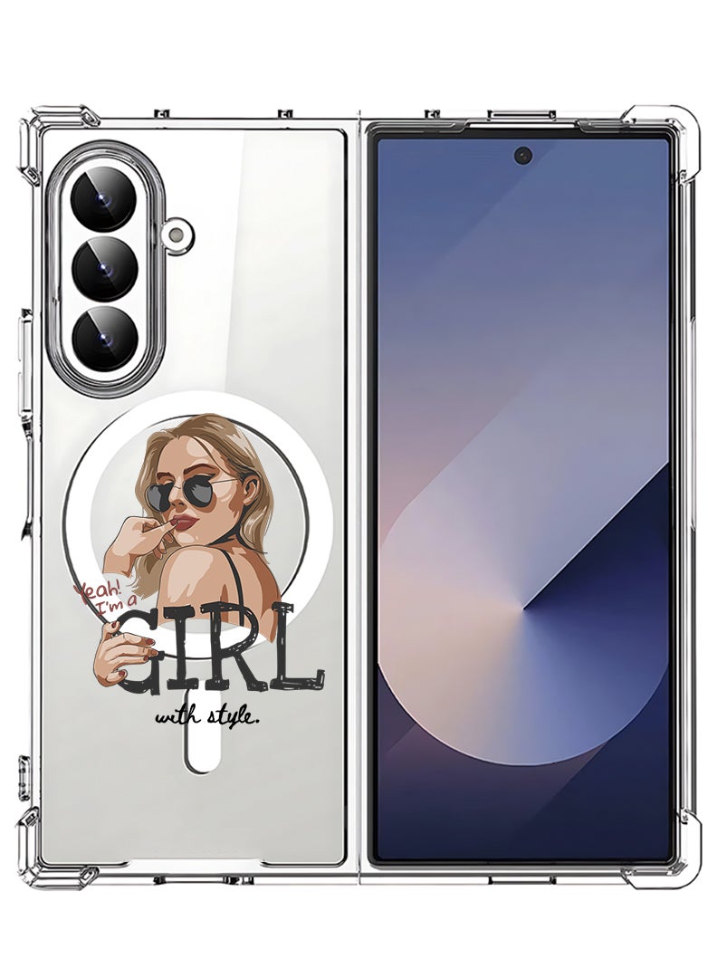 Theodor Magnetic Case for Samsung Galaxy Z Fold 7 Compatible with MagSafe Wireless Charging, Shockproof Phone Bumper Cover Girl with Style - Image 1